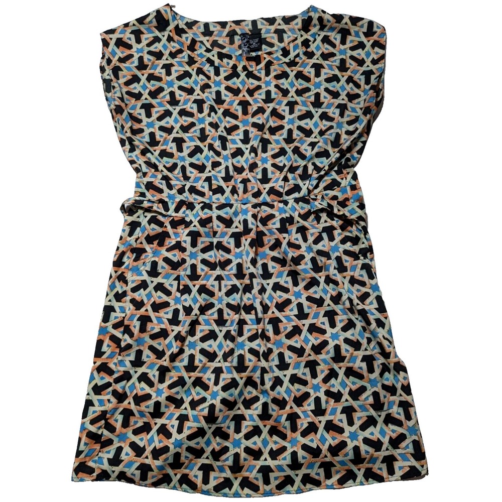 FEATHERS‎ Women Medium Arrows & Stars GEO AOP Pockets Tie Waist Dress